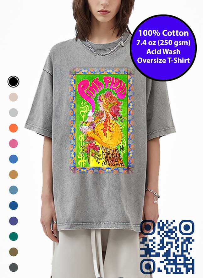 1966 Pink Floyd Poster Art Acid Wash T-Shirt. Made in Toronto Tee.