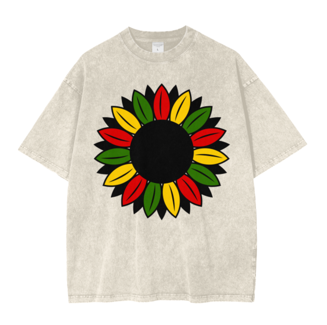 Juneteenth Sunflower Acid Wash Oversized T-Shirt. Celebrate National Independence Day.