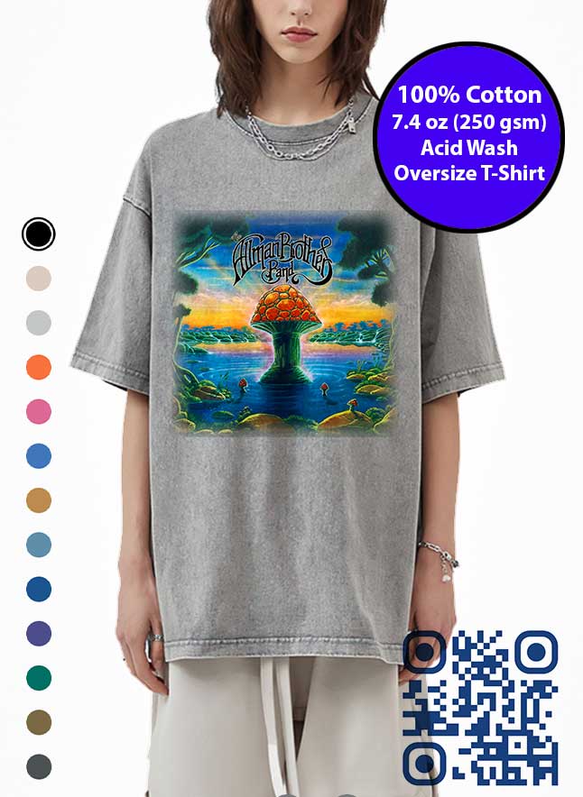 Allman Brothers Band Mushroom Art Album Cover Acid Wash T-Shirt. Made in Toronto Tee.