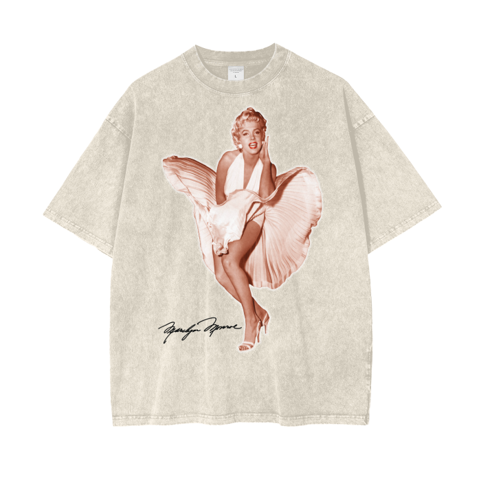 Marilyn Monroe Famous Skirt Acid Wash Oversized T-Shirt. Golden Age of Hollywood Tee.