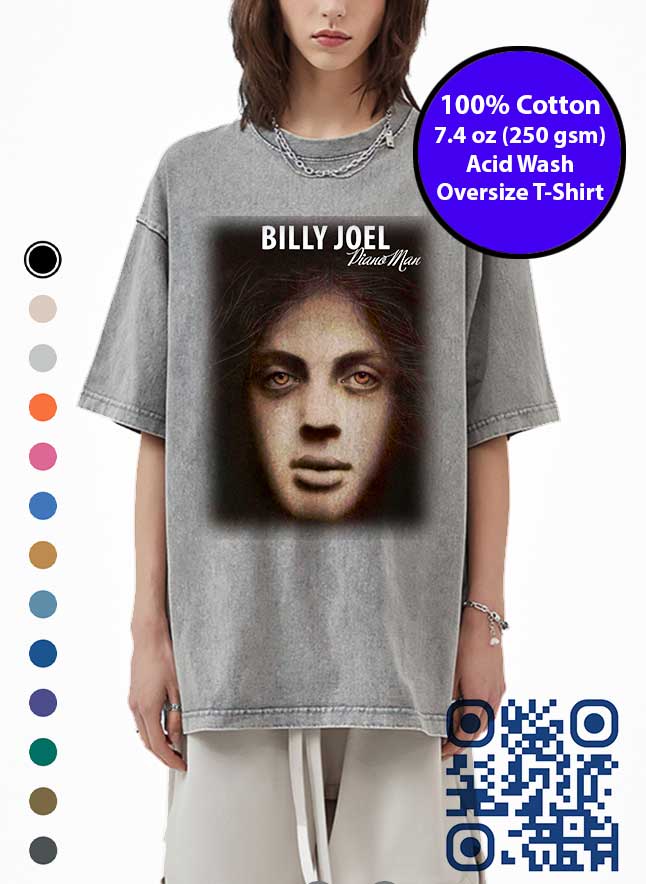 Billy Joel Piano Man Album Cover Acid Wash T-Shirt. Made in Toronto Tee.