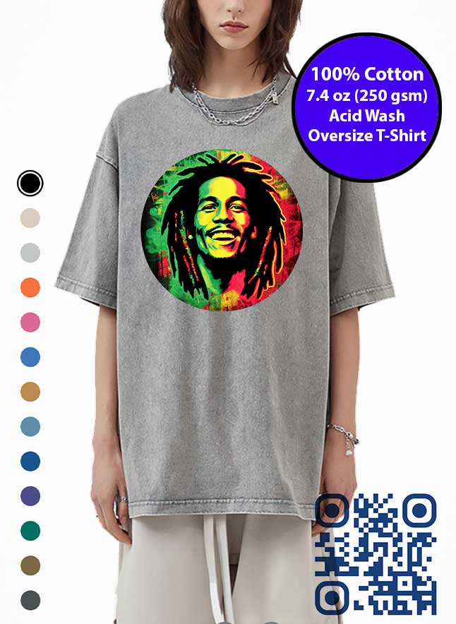 Bob Marley Graffiti Art Acid Wash T-Shirt. Made in Toronto Tee. Reggae Music Tshirt.