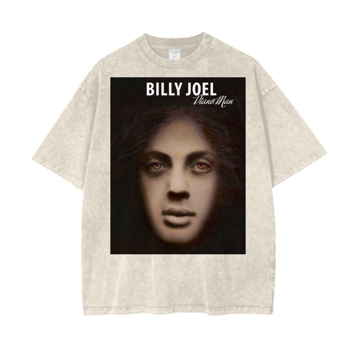 Billy Joel Piano Man Acid Wash Oversized T-Shirt. Sepia Vintage Recreated Tshirt.