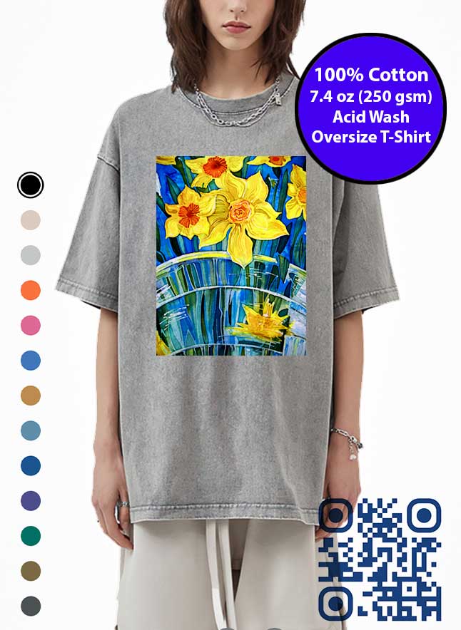 Daffodils Flowers Acid Wash T-Shirt. Made in Toronto Tee. Floral Tshirt.