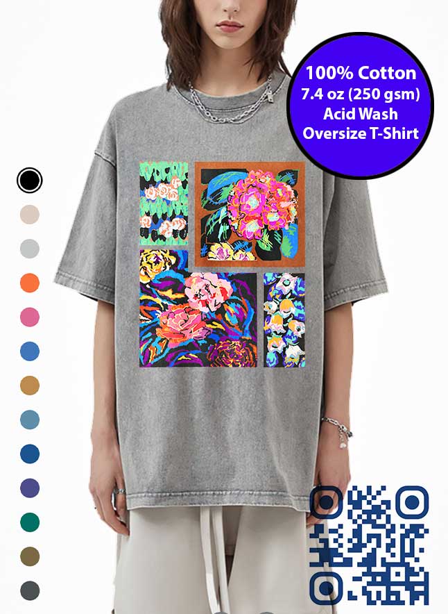 Flowers Art Collage Acid Wash T-Shirt. Made in Toronto Tee. Floral Tshirt.