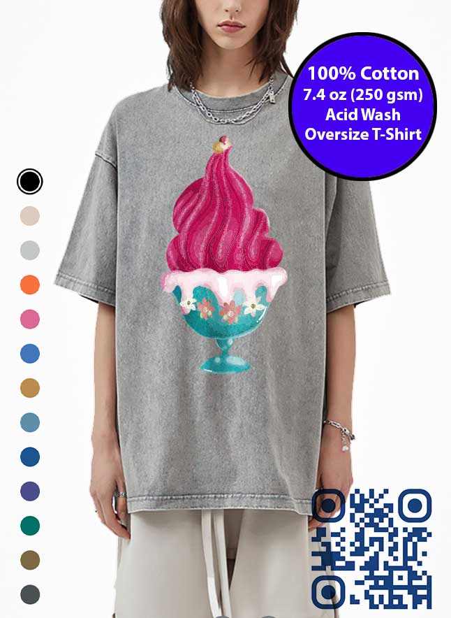 Ice Cream Sundae Art Acid Wash T-Shirt. Made in Toronto Tee. Cool Tshirt.
