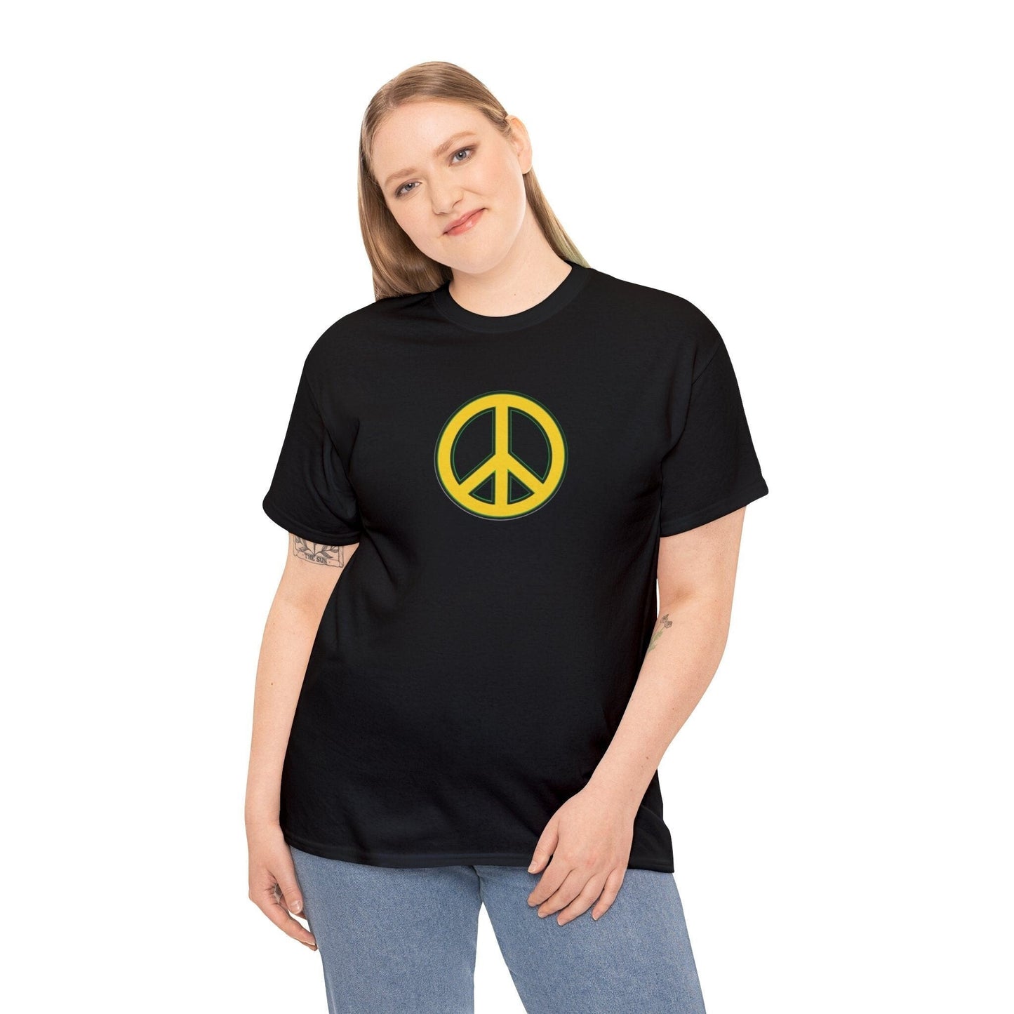 Give Peace a Chance 1960s Retro Design Unisex Heavy Cotton Tee (5.3 oz). Vintage Symbol Tshirt for Peace Loving People.