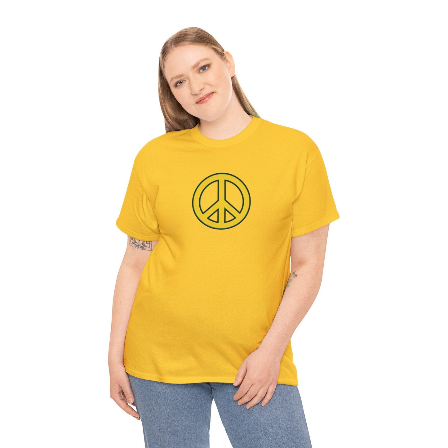 Give Peace a Chance 1960s Retro Design Unisex Heavy Cotton Tee (5.3 oz). Vintage Symbol Tshirt for Peace Loving People.
