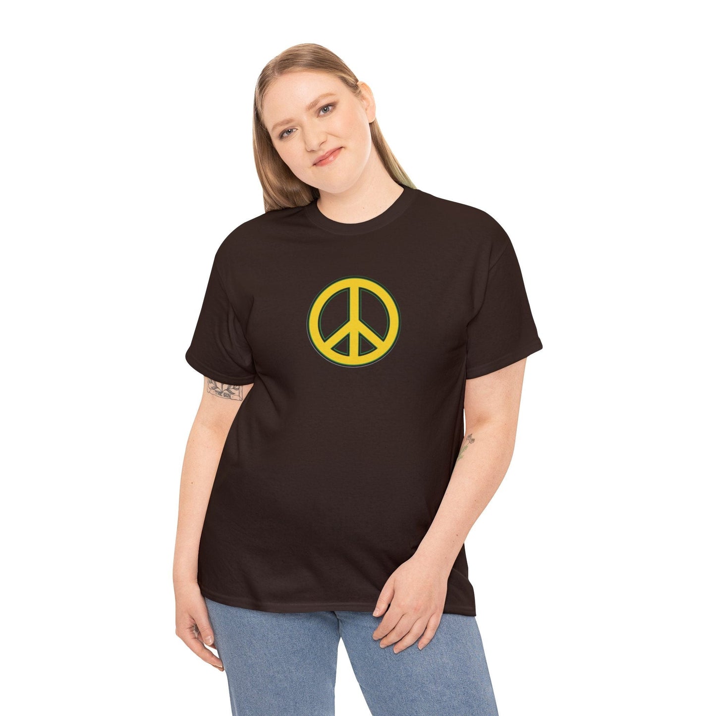 Give Peace a Chance 1960s Retro Design Unisex Heavy Cotton Tee (5.3 oz). Vintage Symbol Tshirt for Peace Loving People.