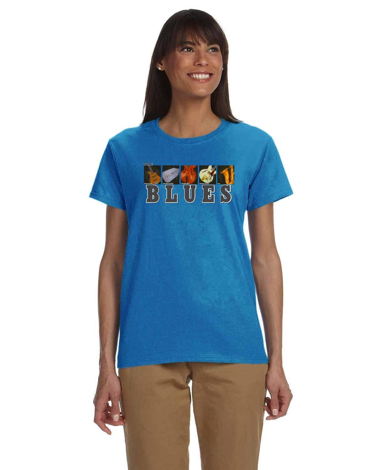Womens Blues Music Tee. Da Blues Tshirt. Contemporary Blues Music Tee. Classic Blues Instruments. Heavy 10oz Cotton Tee.