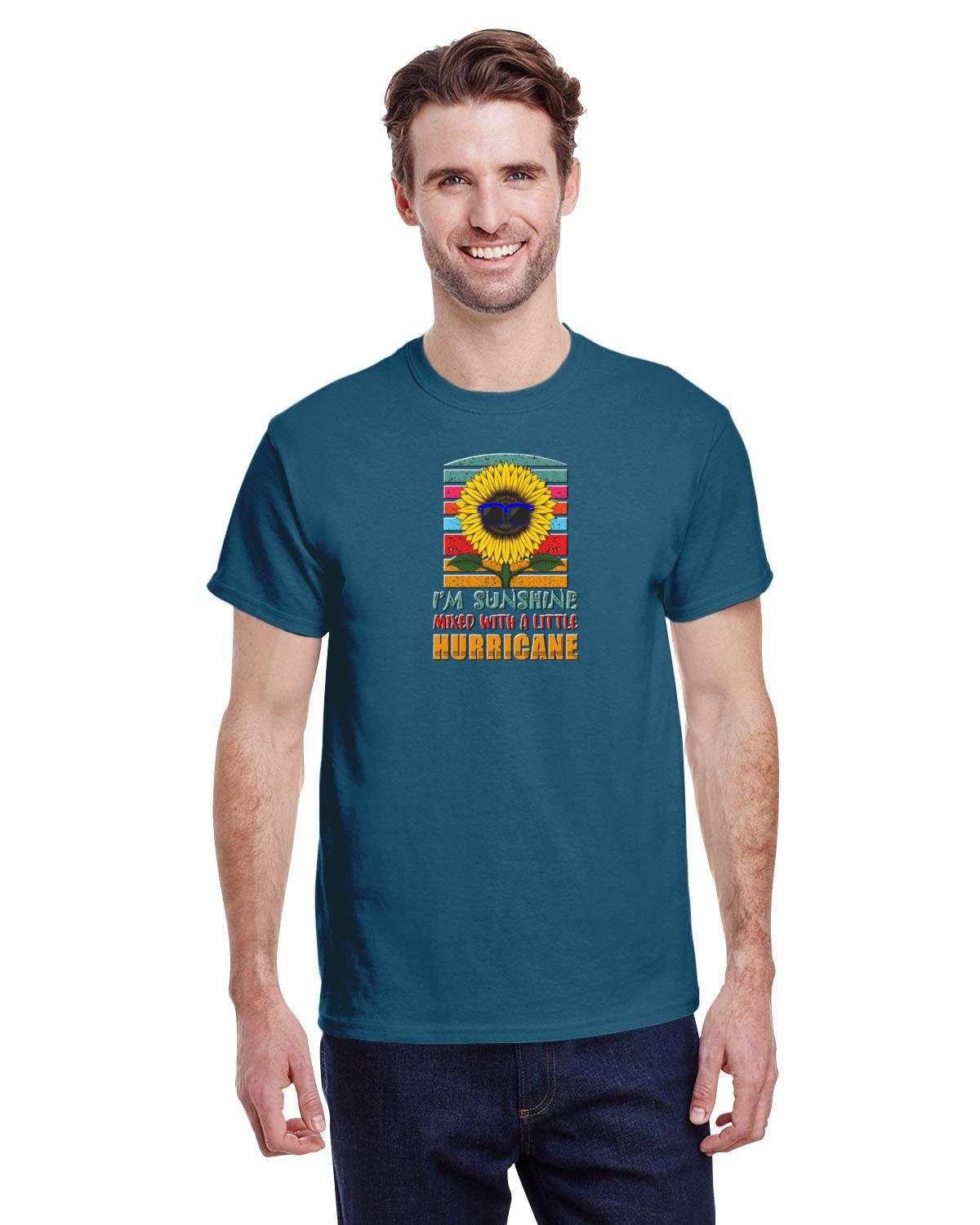 I'm Sunshine Mixed with a Little Hurricane Tee. Positive Retro Sunflower Saying. Summer Tee on 10oz Heavy Cotton.