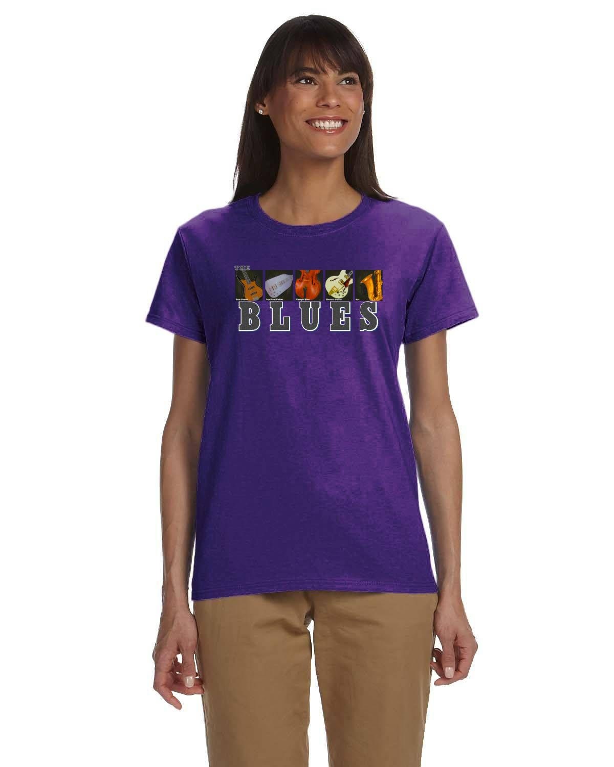 Womens Blues Music Tee. Da Blues Tshirt. Contemporary Blues Music Tee. Classic Blues Instruments. Heavy 10oz Cotton Tee.