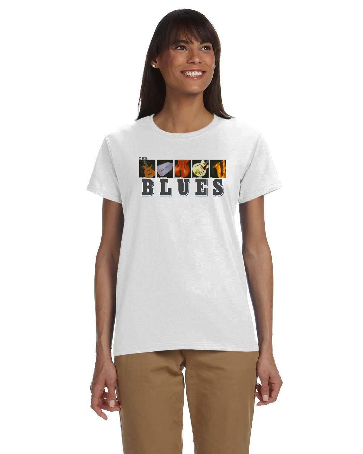 Womens Blues Music Tee. Da Blues Tshirt. Contemporary Blues Music Tee. Classic Blues Instruments. Heavy 10oz Cotton Tee.