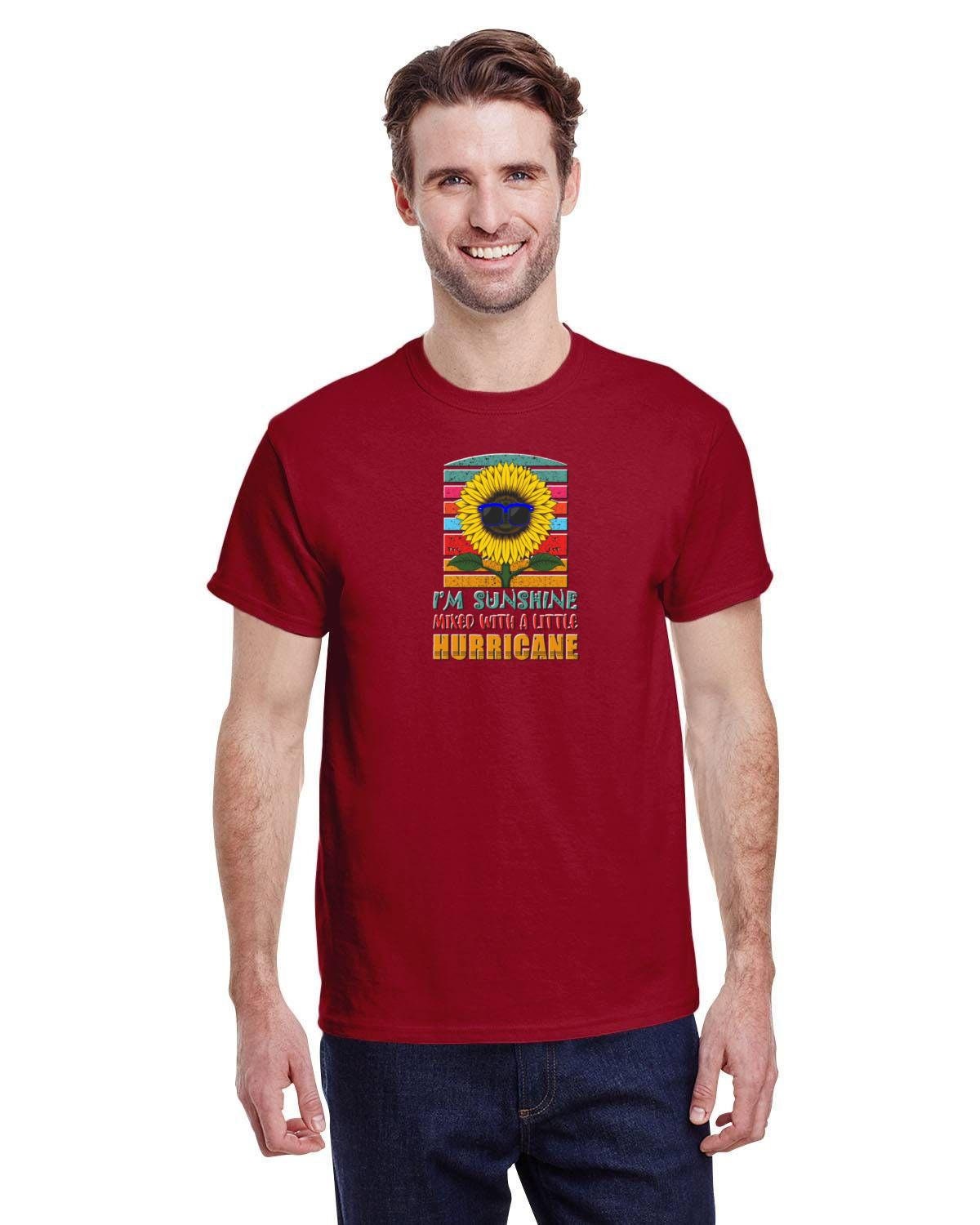 I'm Sunshine Mixed with a Little Hurricane Tee. Positive Retro Sunflower Saying. Summer Tee on 10oz Heavy Cotton.