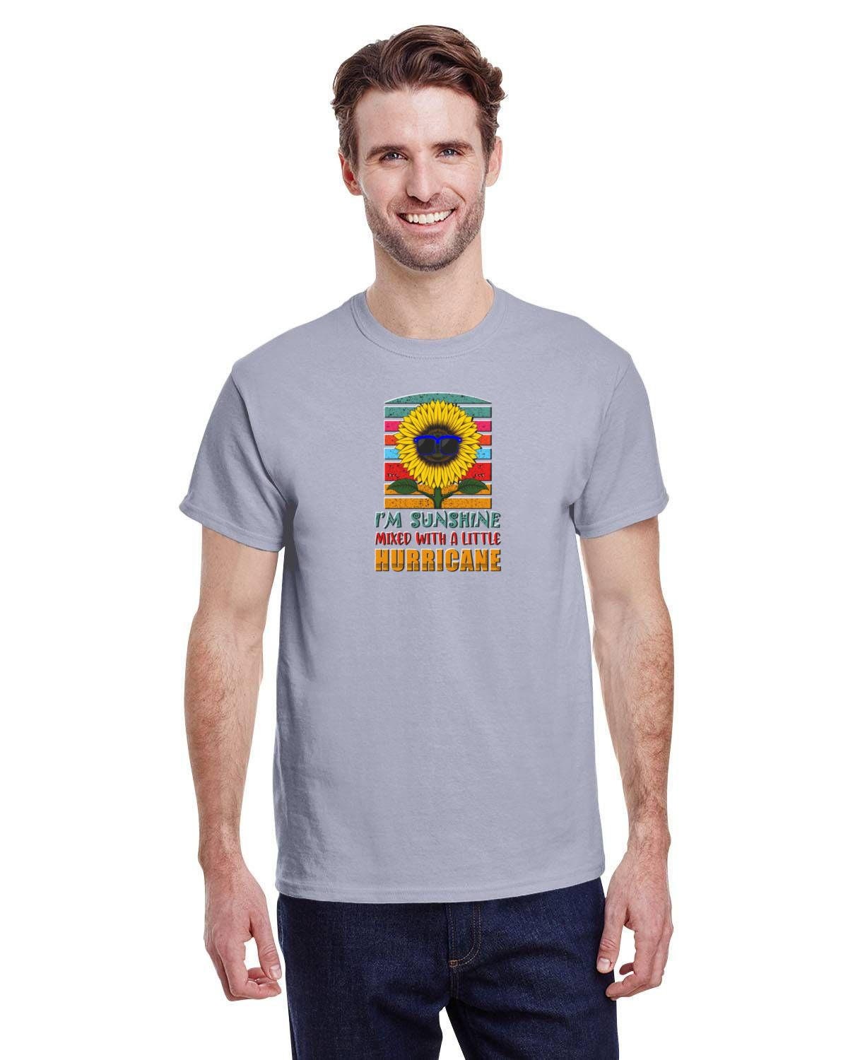 I'm Sunshine Mixed with a Little Hurricane Tee. Positive Retro Sunflower Saying. Summer Tee on 10oz Heavy Cotton.