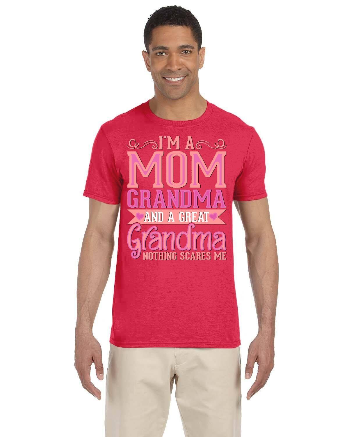 Custom Mothers Day Tshirt. Mom Grandma Great Grandma Nothing Scares Me Tee Shirt. Personalized Mothers Day Gift T-Shirt. Graphic Tees.
