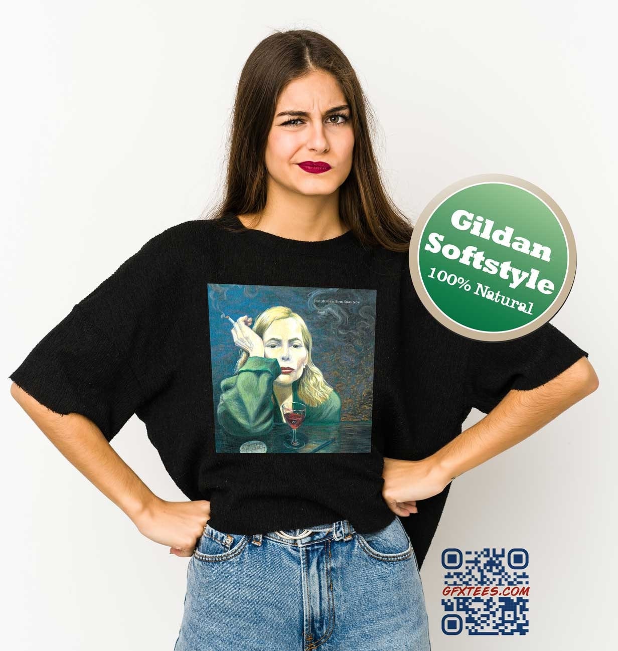 Joni Mitchell T-Shirt. Joni Smoking. Folk Music Tee. Joni MItchell Art. Proud Canadian Clothing. Free Shipping in Canada and the USA.