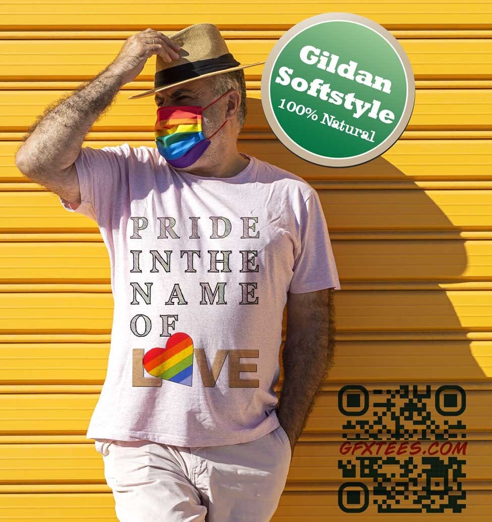 Pride in the name of Love Tshirt. LGBTQ Tee. Wood Blocks. Text Art Tshirt. Proud Canadian Clothing. Free Shipping in Canada and the USA.