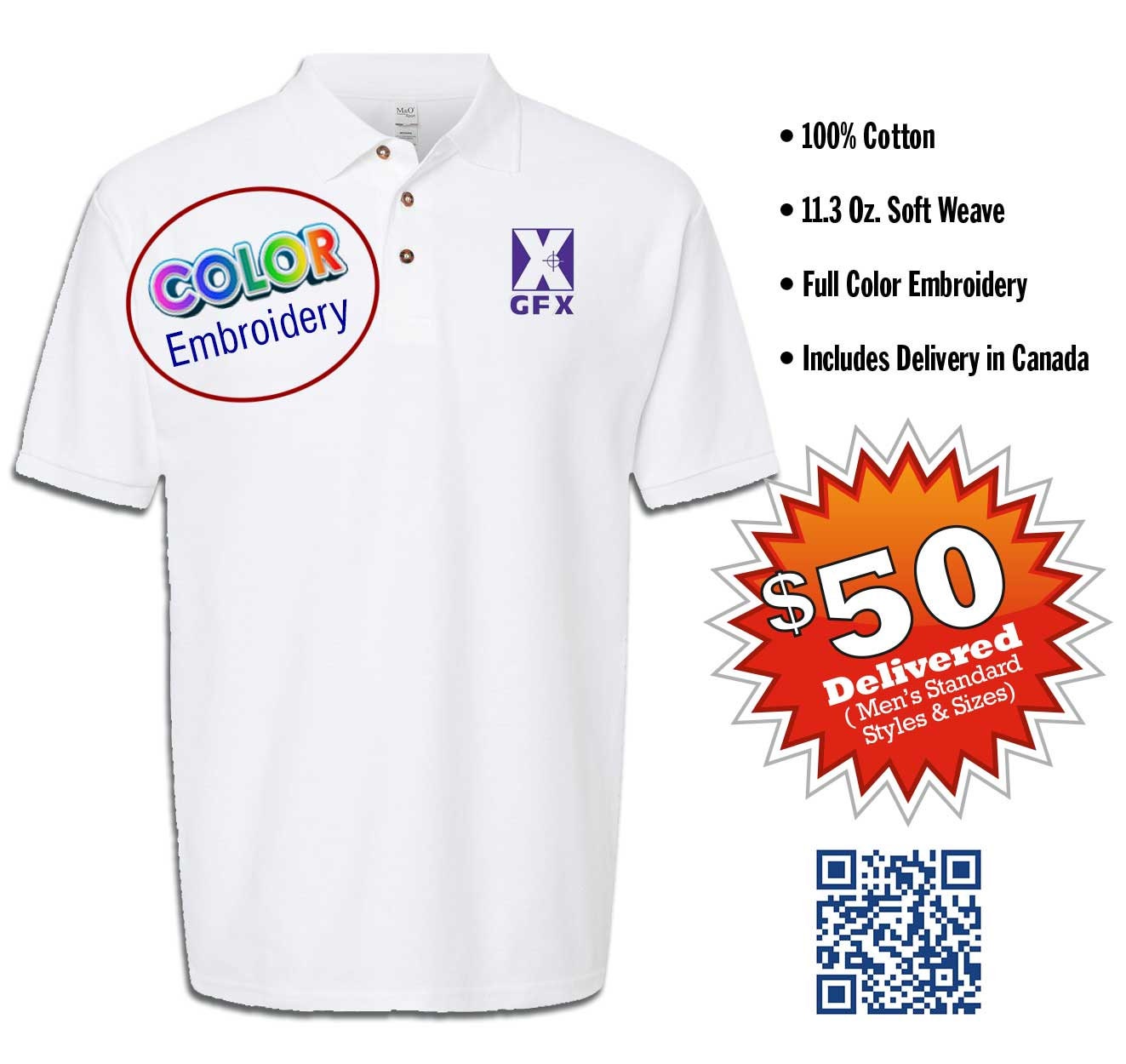 Custom Pique Polo Shirt. Embroidered Golf Shirt. Personalized Golf Shirt. Proud Canadian Clothing. Free Shipping in Canada and the USA.