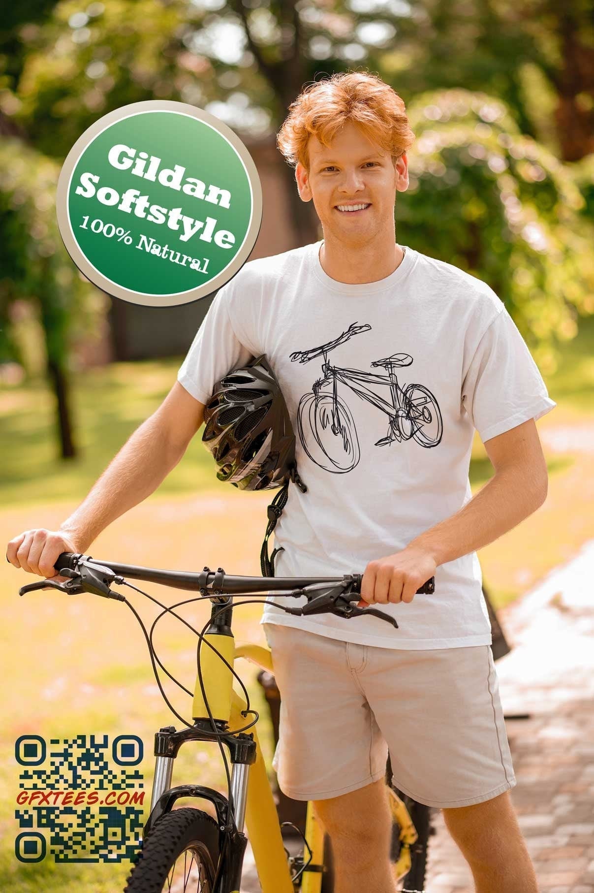 Bicycle T-Shirt. Sketch of a Bike on Tee. Cotton Clothing.