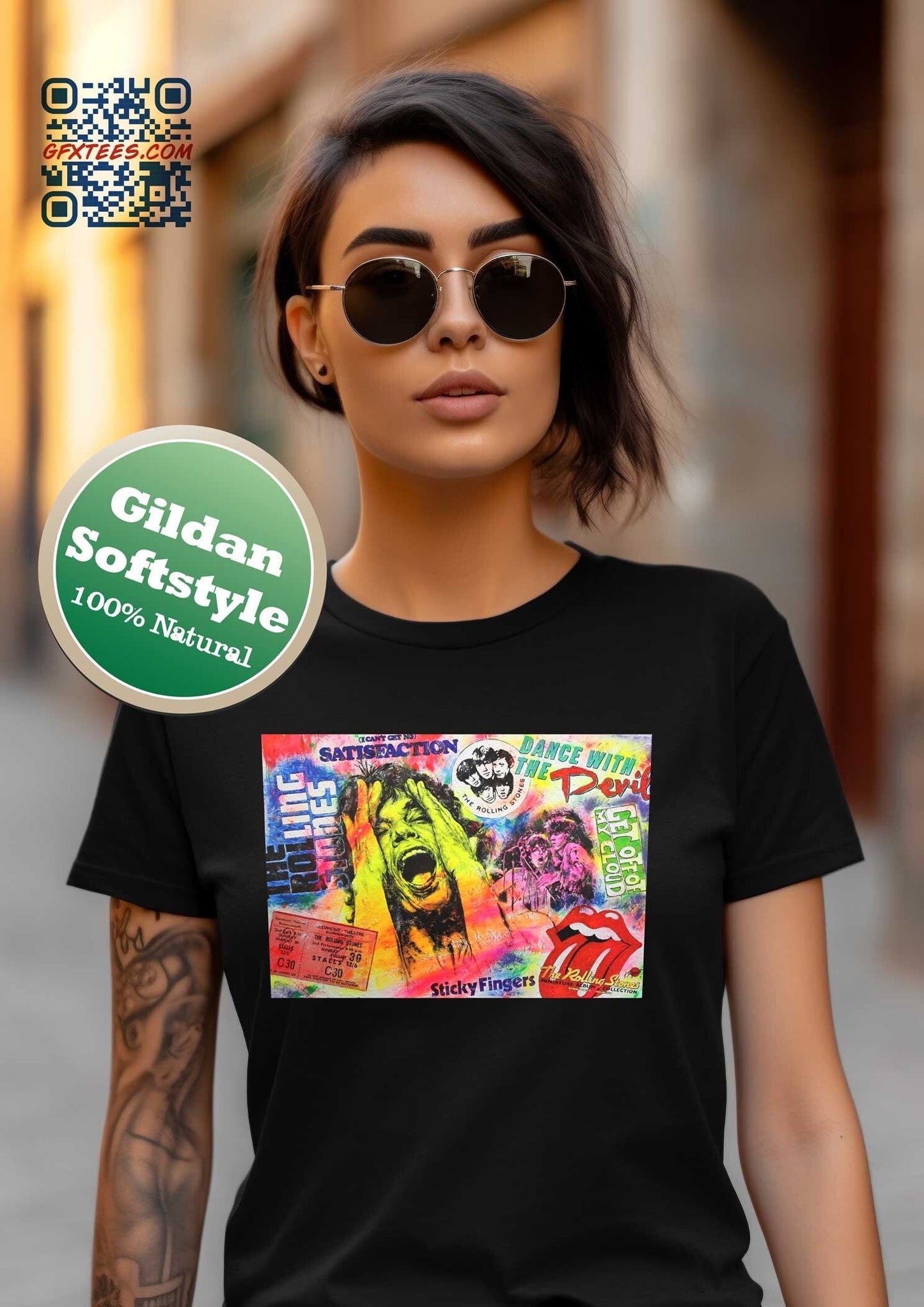The Stones T-Shirt. Rolling Stones Mural Tee. Stones Album Covers Art. Proud Canadian Clothing. Free Shipping in Canada and the USA.