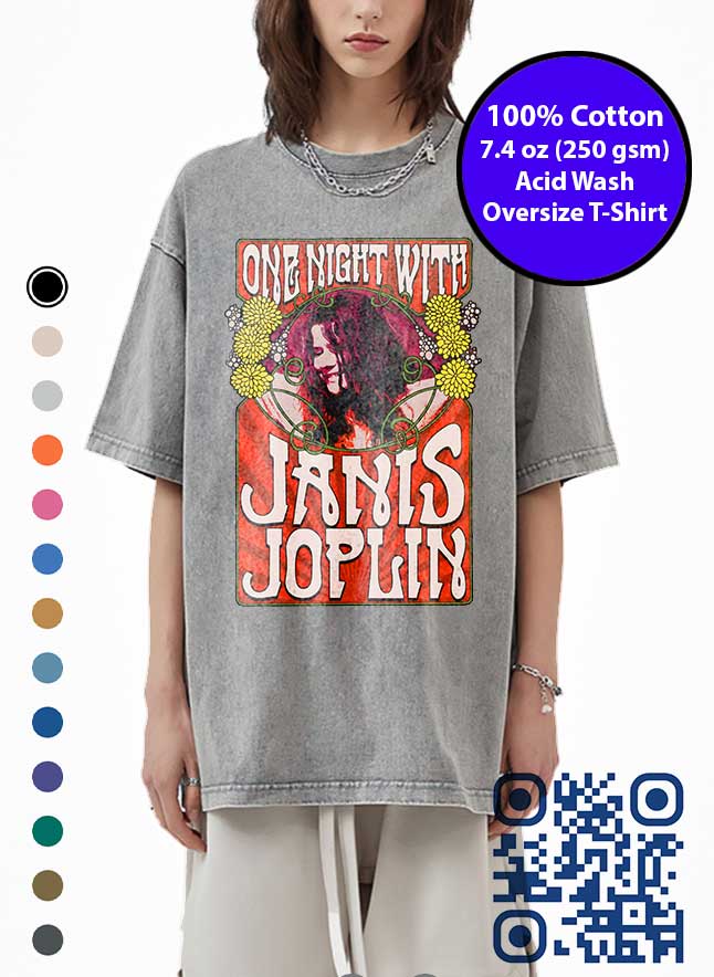 Janis Joplin Poster Art Acid Wash T-Shirt. Made in Toronto Tee. 1960s Music Tshirt.