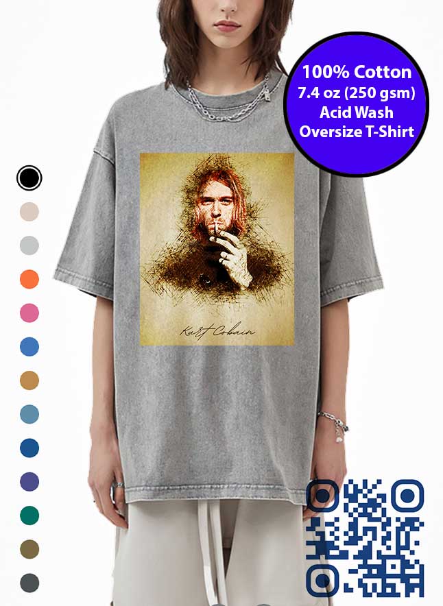 Kurt Cobain Art Acid Wash T-Shirt. Made in Toronto Tee. Grunge Music Tshirt.