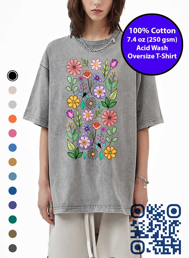 Lots of Pretty Flowers Acid Wash T-Shirt. Made in Toronto Tee. Floral Tshirt.