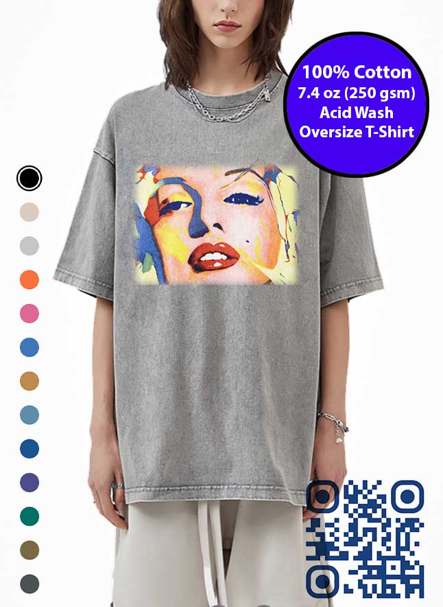 Marilyn Monroe Art Acid Wash T-Shirt. Made in Toronto Tee. The Golden Age of Hollywood.