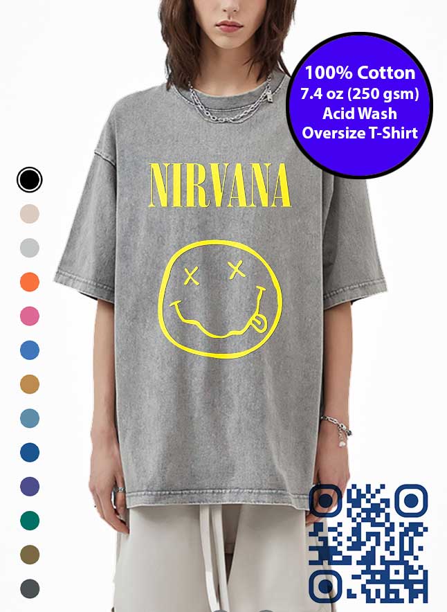 Nirvana Happy Face Album Cover Acid Wash T-Shirt. Made in Toronto Tee. Grunge Music Tshirt.