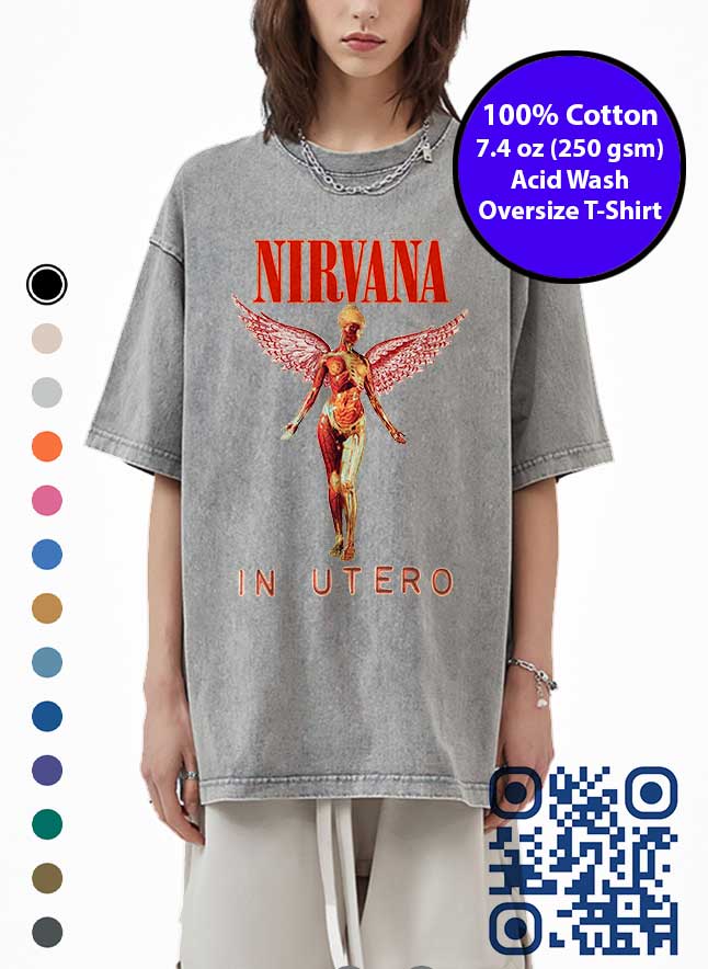 Nirvana In Utero Album Cover Acid Wash T-Shirt. Made in Toronto Tee. Grunge Music Tshirt.