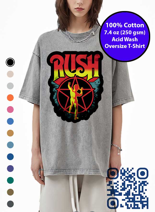 Rush Starman Logo Acid Wash T-Shirt. Rush Starman Music Band Tshirt | GFXTEES.com Toronto Canada.