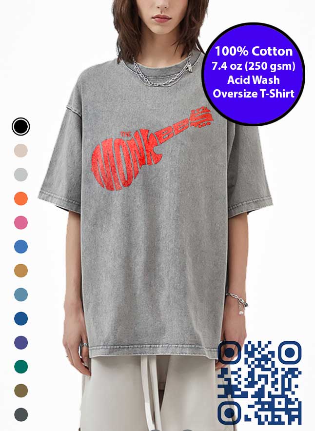 The Monkees 60s Guitar Logo Acid Wash T-Shirt. The Monkees Logo Tshirt | Groovy GFXTEES,com Toronto Canada.