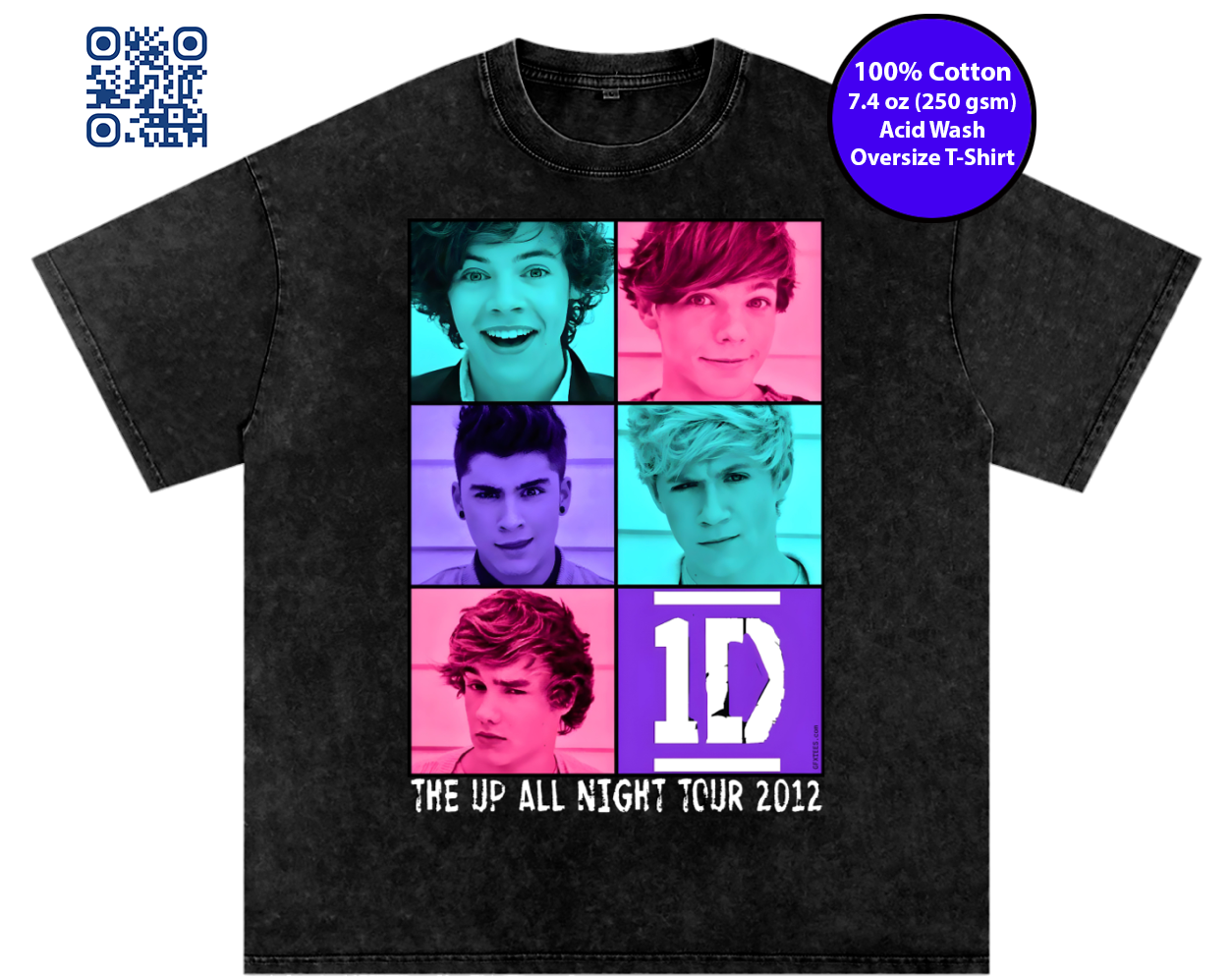 One Direction Up All Night 2012 Tour Acid Wash T-shirt (Reproduction). Concert Music Tee Toronto.