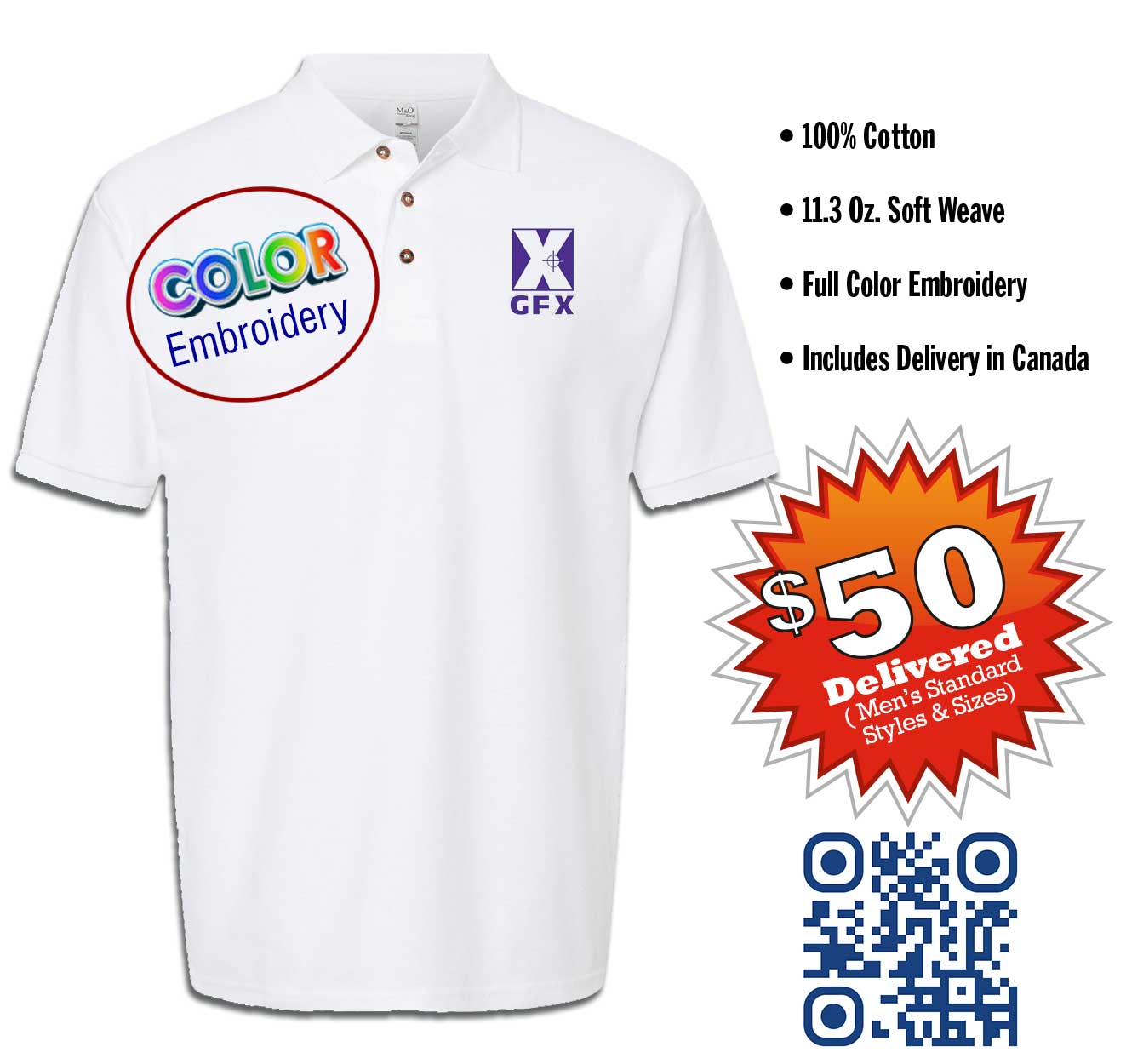 Custom Pique Golf Polo Shirt. Embroidered Golf Shirt. Personalized Medical Logo. Proud Canadian Clothing. 100% Ringspun Cotton Polo Golf.