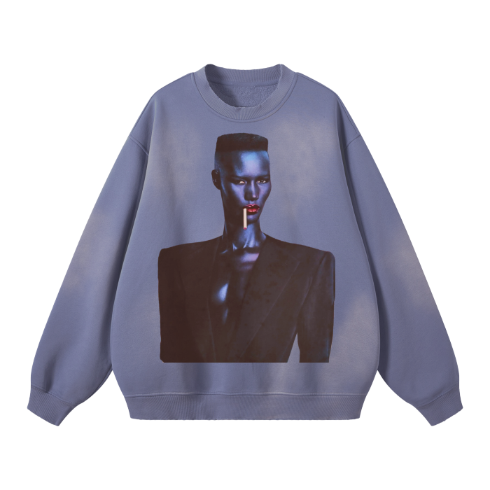 Funky Grace Jones Sweatshirt Streetwear Unisex Monkey Washed Dyed Fleece Pullover