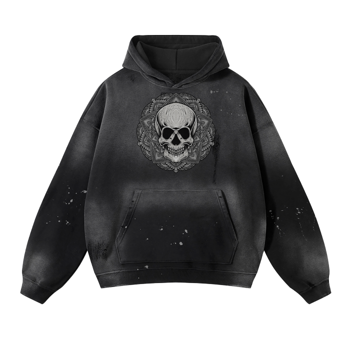 Heavy Metal Music Hoodie. Skull Art Vintage Wash Frayed Fleece Hoodie. Rock and Roll Hoodie.