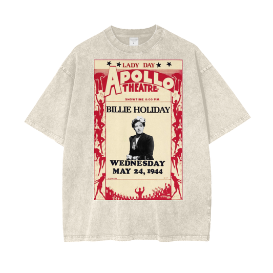 Lady Day Billy Holiday Acid Wash Oversize T-Shirt. Apollo Theatre 1934 Vintage Style Tee.