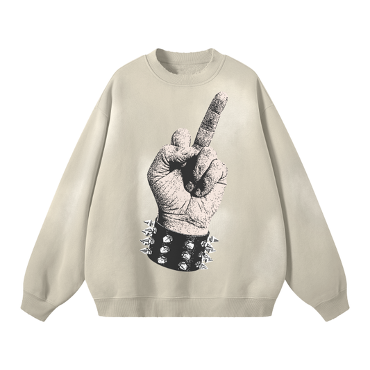 Shove It Middle Finger Sweatshirt Streetwear Unisex Monkey Washed Dyed Fleece Pullover.