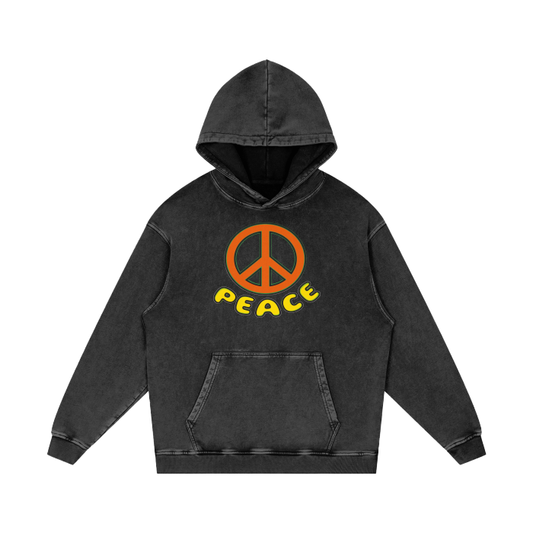 Peace Sign Acid Wash Oversize Hoodie. 1960s Symbol of Make Love Not War.