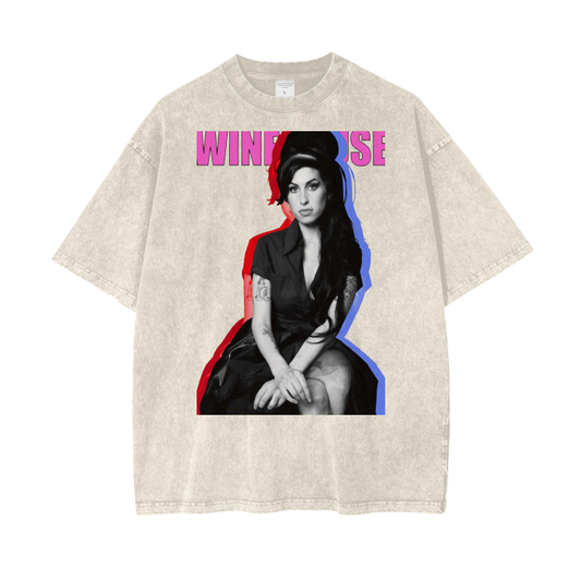 Amy Winehouse Tee Acid Wash Oversized T-Shirt. Amy Winehouse Photo Tshirt.