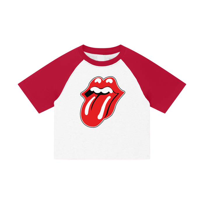 The Stones Logo Streetwear Women's Colorblock Fitted Cropped Tee.