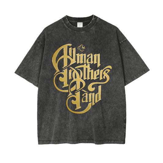 Allman Brothers Band Logo Acid Wash Oversized T-Shirt. 1970s Logo Tee.