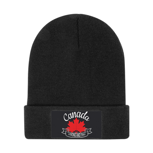 Canada Free and Strong Streetwear Custom High-quality Knit Beanie. Canadian Flag Hat.