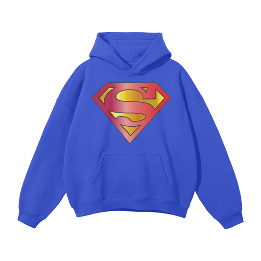 Blue Superman S Original Logo. Streetwear Unisex Oversized Solid Color Fleece Hoodie.