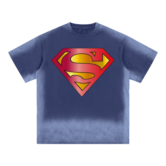 Superman S Logo Streetwear Unisex Monkey Washed Dyed Fleece T-Shirt.