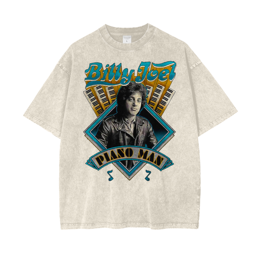 Billy Joel Piano Man Acid Wash Oversized T-Shirt. Vintage Reproduction Tshirt.