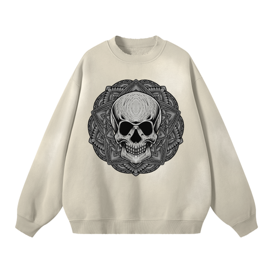 Funky Skull Sweatshirt Streetwear Unisex Monkey Washed Dyed Fleece Pullover.