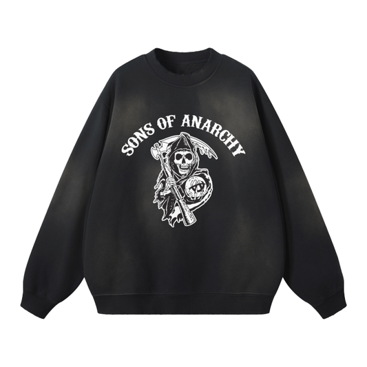 Sons of Anarchy Logo Sweatshirt. Streetwear Unisex Monkey Washed Dyed Fleece Pullover.