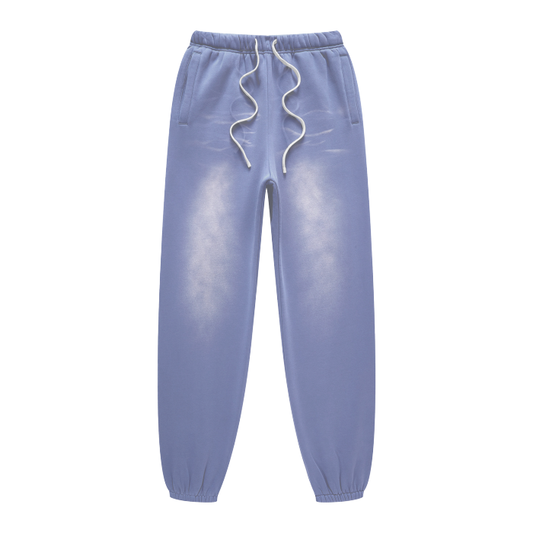 Blue Denim Streetwear Unisex Monkey Washed Dyed Fleece Joggers (Matching Hoodie Available).